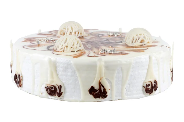 Creme decorated cake isolated on white background — Stock Photo, Image