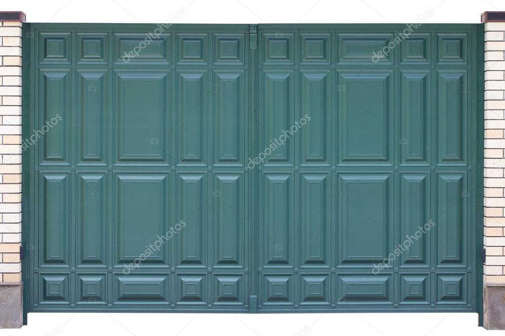 Modern blue green forged metal gates isolated on white backgroun