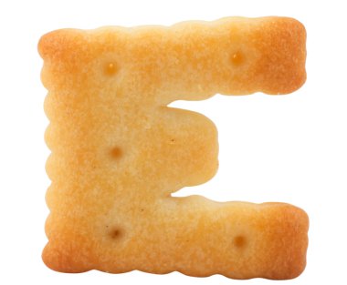 mektup e cracker alfabe üzerinde beyaz izole