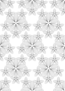 Flowers, black and white abstract seamless pattern.