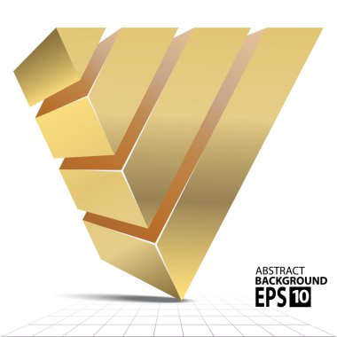 Golden Pyramid 3D Shape, Abstract Illustration.