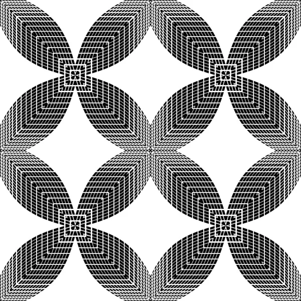 Halbton schwarz-weiß abstrakte Blumen geometrische Vektor-Naht — Stockvektor