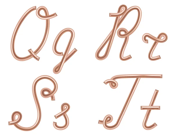 Q, R, S, T Vector Letters Made of Metal Copper Wire, Modern US E — Stock Vector