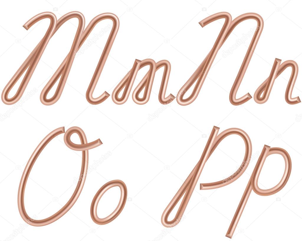 M, N, O, P Vector Letters Made of Metal Copper Wire, Modern US E