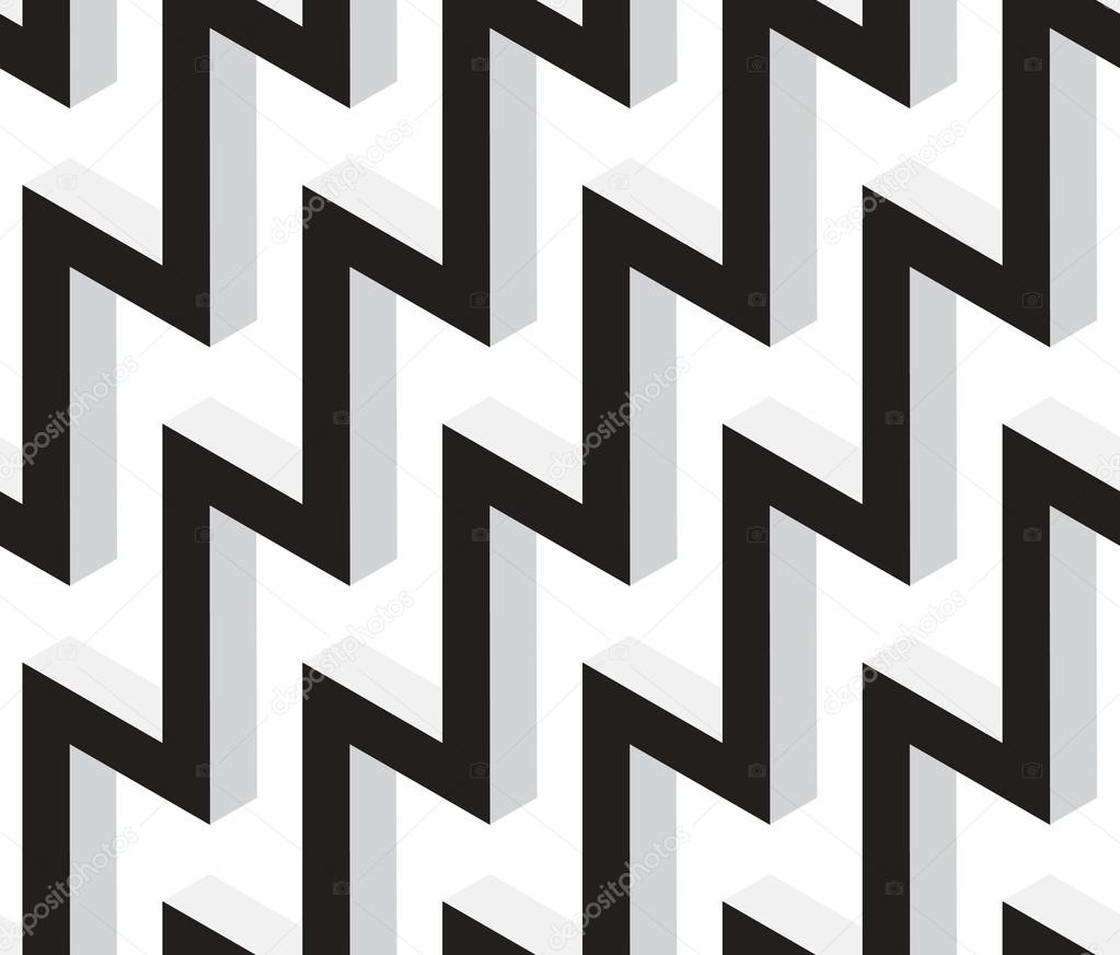 3D Zig Zag Black and White Abstract Stars Geometric Vector Seaml