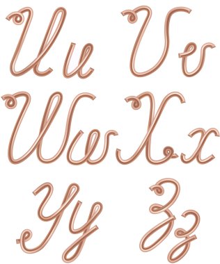 U, V, W, X, Y, Z Letters Made of Metal Copper Wire, Moder