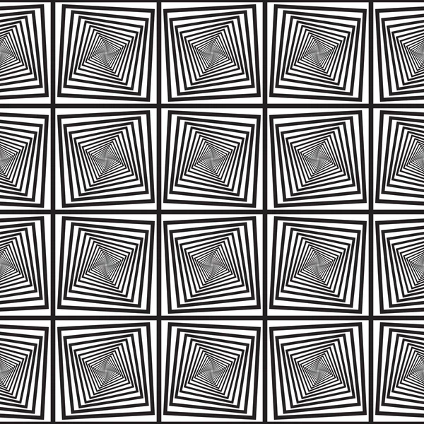 Illusione ottica in bianco e nero, retro senza cuciture del modello vettoriale — Vettoriale Stock
