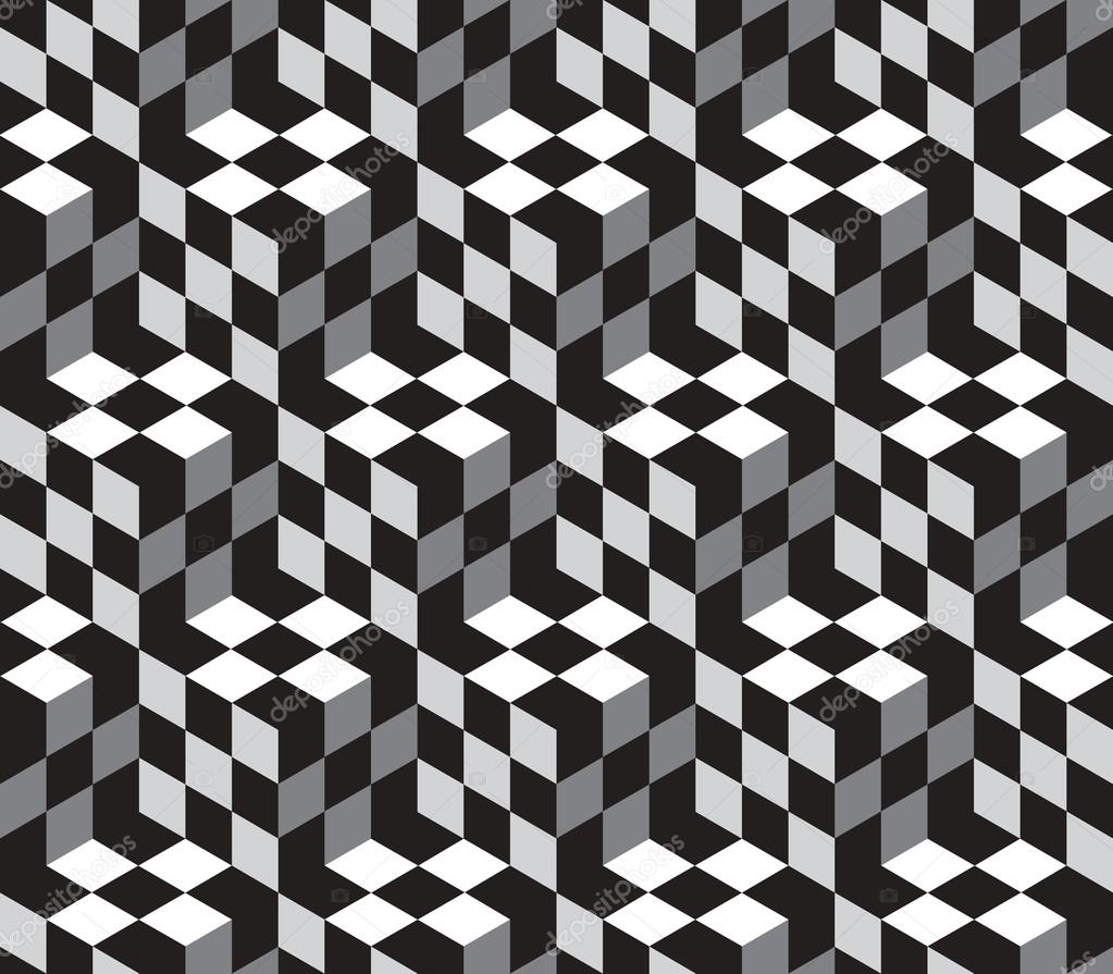 Black and White Cubes Optical Illustion Vector Seamless Pattern