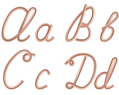 A, B, C, D Letters Made of Metal Copper Wire, Modern US E