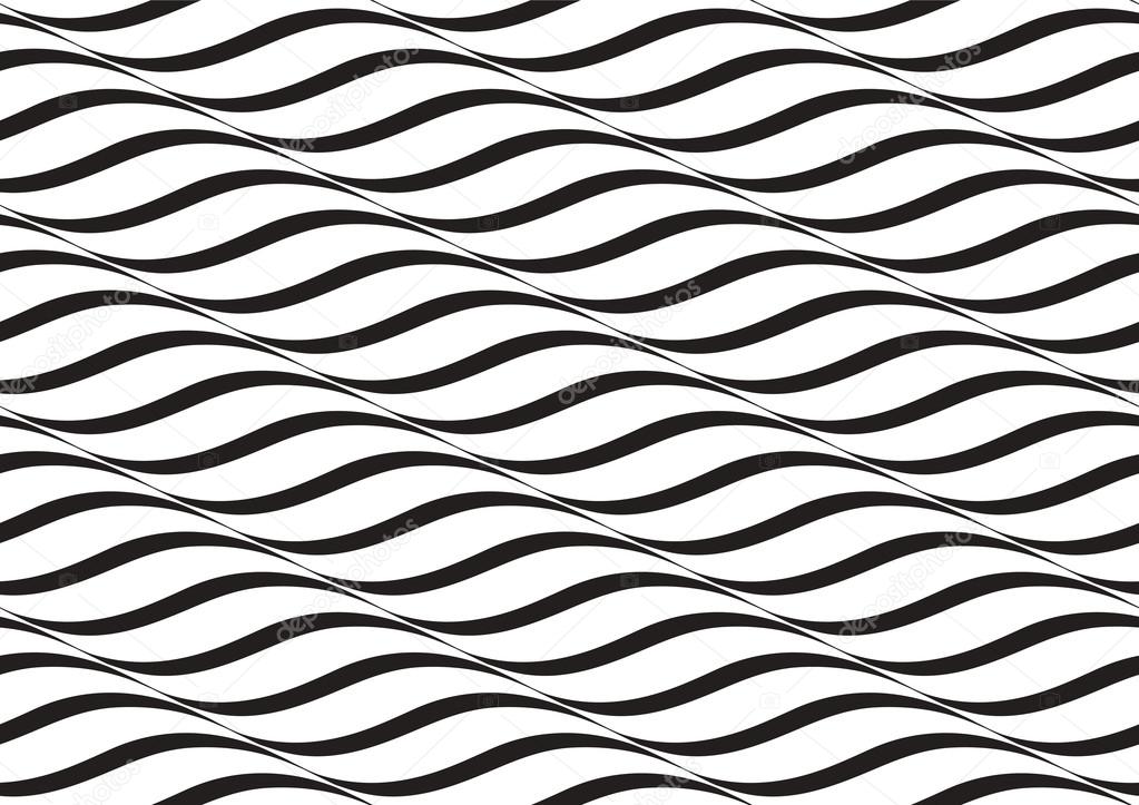Horizontal Waves, Black and White Optical Illusion, Vector Seaml