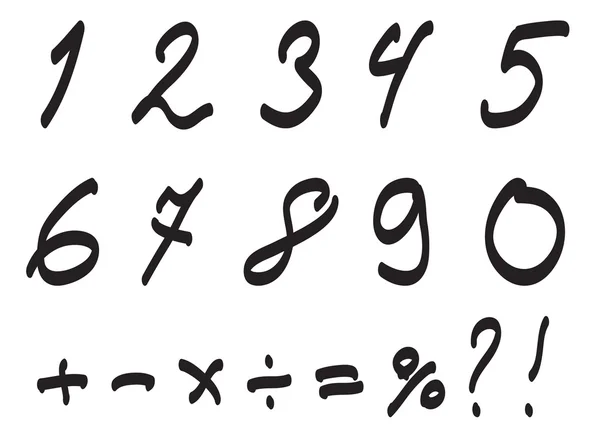 Fuente vectorial manuscrita por niño pequeño, conjunto de números arábigos . — Vector de stock