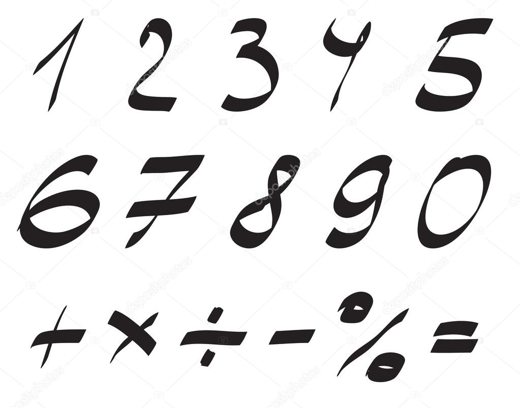 Vector Handwritten Font, Arabic Numerals Set.