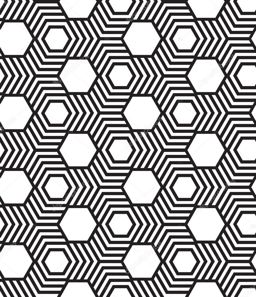 Hexagons, black and white abstract geometric