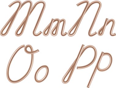 m, n, o, p vektör harfleri metal bakır telden yapılmış