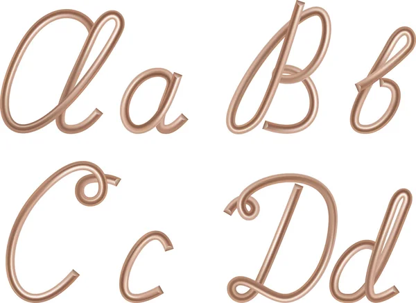 Lettres vectorielles A, B, C, D en fil de cuivre métallique — Image vectorielle