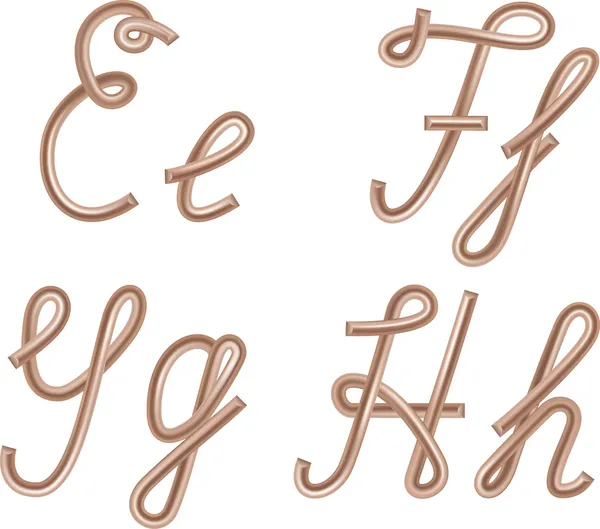 E, F, G, H Lettres vectorielles en fil de cuivre métallique — Image vectorielle