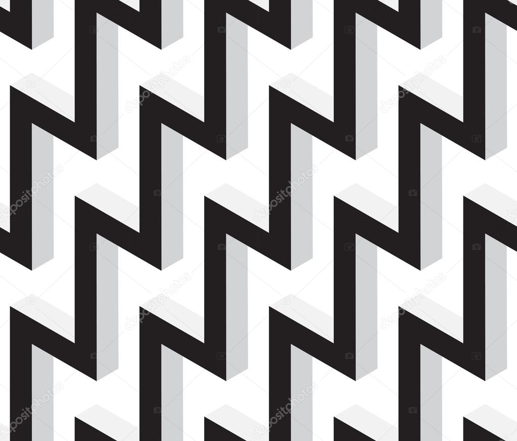 3D Zig Zag Black and White Abstract Stars