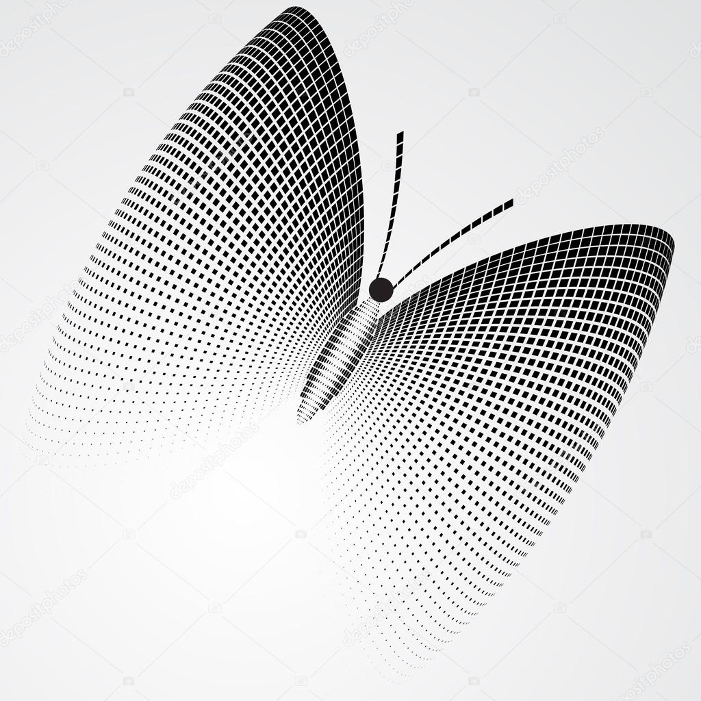 Halftone Butterfly, Black and White Abstract