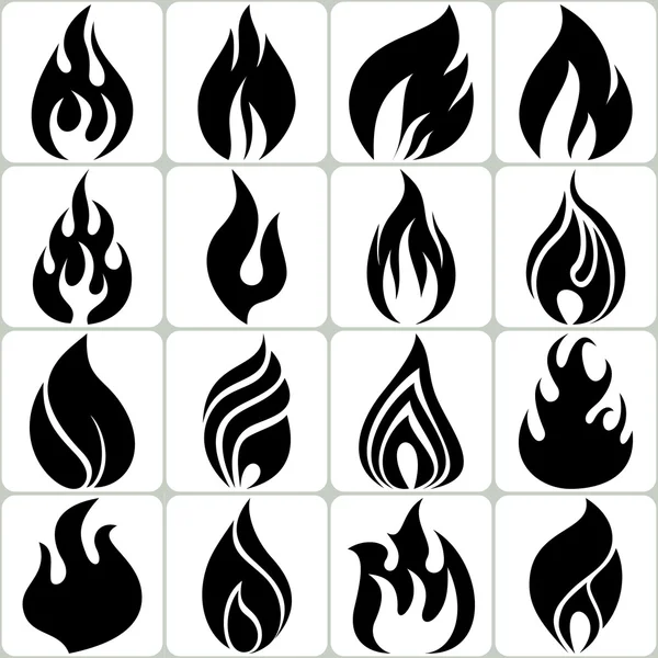 Ogień płomienie zestaw ikon, ilustracji wektorowych — Wektor stockowy