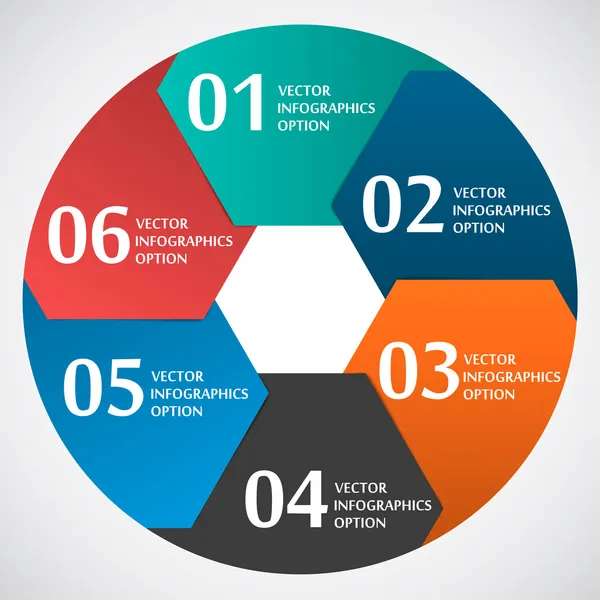 dayalı, soyut kağıt daire şekli altıgen infografics şablonu,