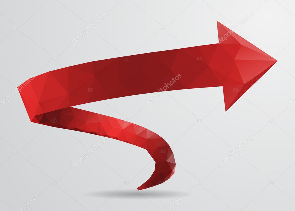 3D Red Spiral Arrow Pointer Sign, Polygonal Design. Vector Illus