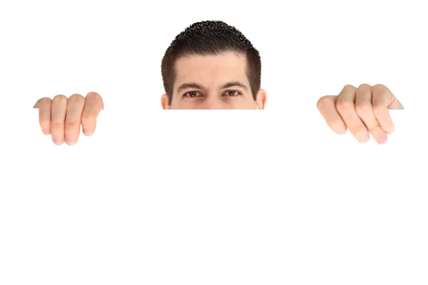 Casual young man holding a card board — Stock Photo, Image