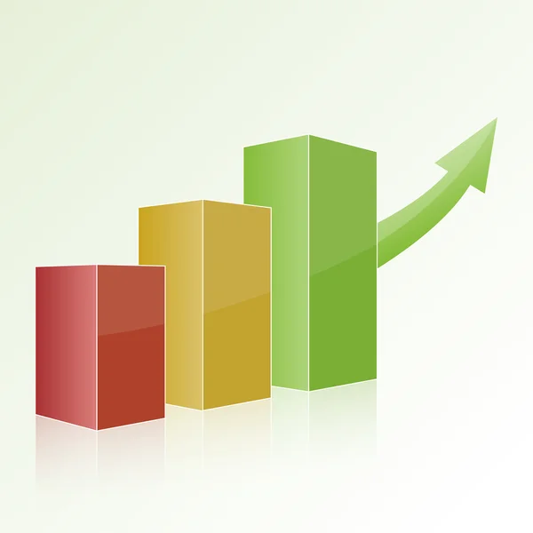 Gráfico passo a passo multi-colorido com crescimento positivo e verde — Vetor de Stock