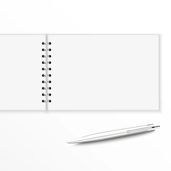 Libreta en blanco con pluma . — Vector de stock