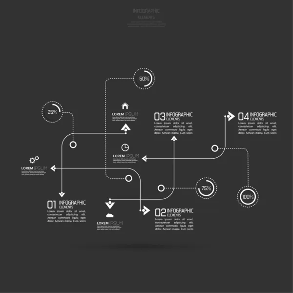 Chemin courbé croisé et pointillé qui croise des rectangles — Image vectorielle