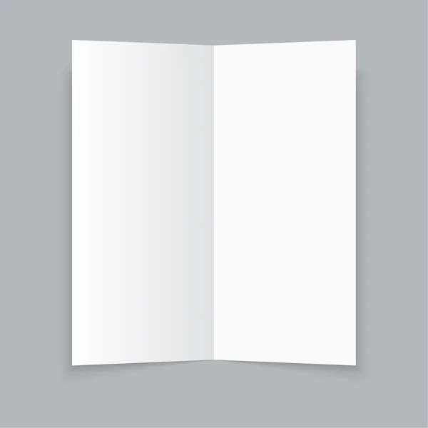 Cancelleria bianca: opuscolo in carta trifold bianco su backgroun grigio — Vettoriale Stock