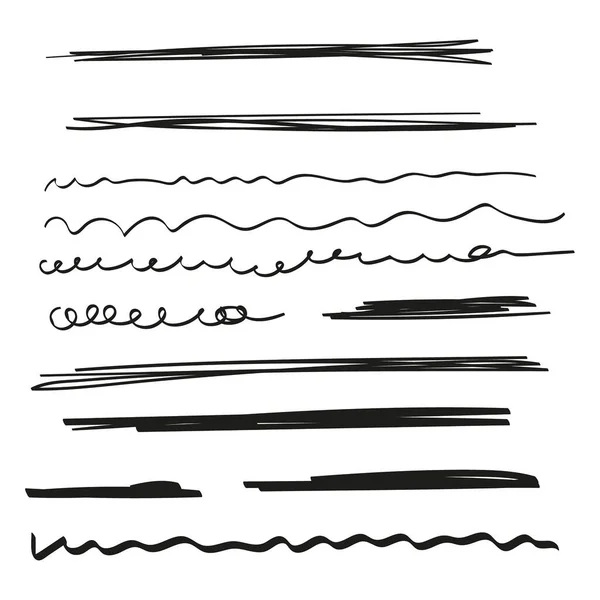 Conjunto vectorial de subrayado dibujado a mano. — Archivo Imágenes Vectoriales