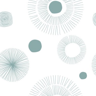 Bej renkli vektörsüz doku. İskandinav tarzında el çizimi geometrik şekiller. Işınlı düzensiz çemberler.