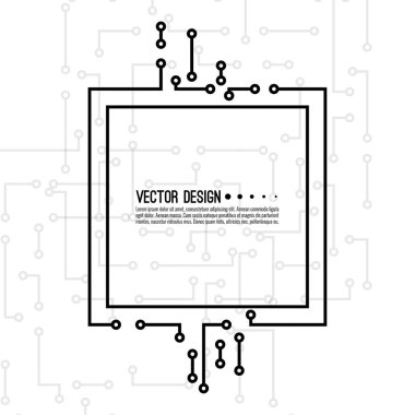 Yüksek teknoloji devre kartı dokusuna sahip soyut kare afiş. Vektör elektronik anakart illüstrasyonu.