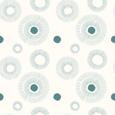 Bej renkli vektörsüz doku. İskandinav tarzında el çizimi geometrik şekiller. Işınlı düzensiz çemberler.