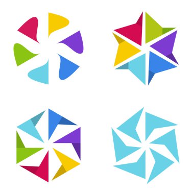 Soyut vektör logo tasarım şablonu. Döndürme, yelpaze, fırıldak sembolleri.