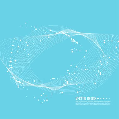 Deforme olmuş eğri hatları ve dağınık parçacıkları olan soyut bir arkaplan. Yeni teknolojiler, tıp, bilim kavramı.