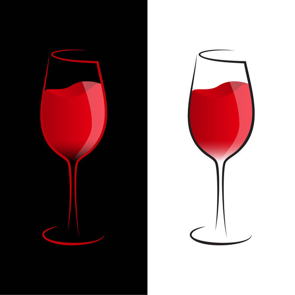 Векторная иконка бокала вина с красным вином. Виноградное стекло.