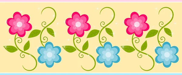 Cute floral border in beige, blue and pink — Stock Photo, Image