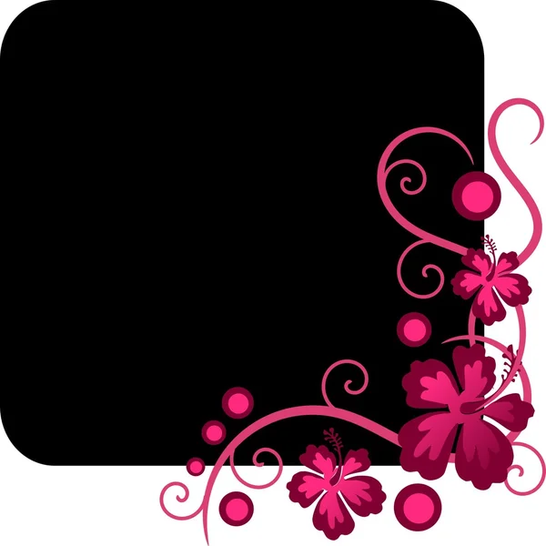 Black and pink banner with swirly hibiscus corner — Stock Photo, Image