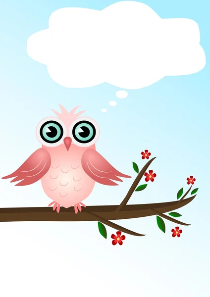 Illustration of the owl sitting on a tree branch — Stok fotoğraf