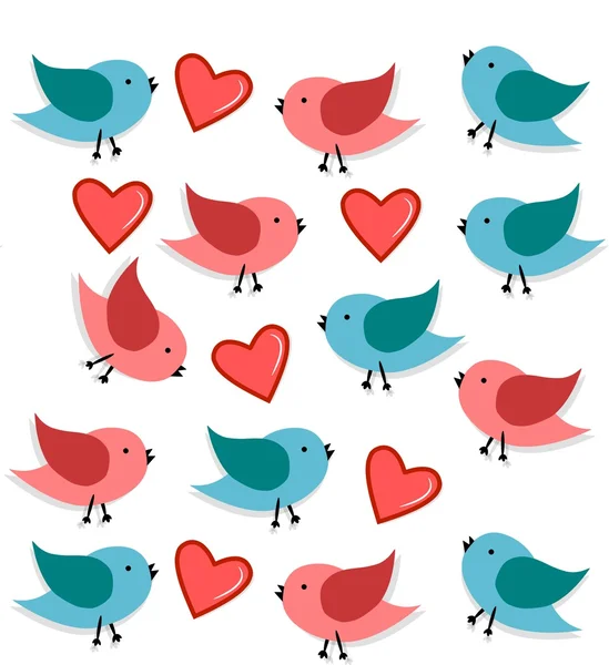 Birds in love seamless pattern in red and blue — Stock Photo, Image