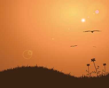 çizim iki renkte doğa günbatımı