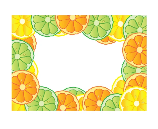 新鮮なフルーツ、レモン、オレンジおよび石灰から成っているフレームの図 — ストック写真