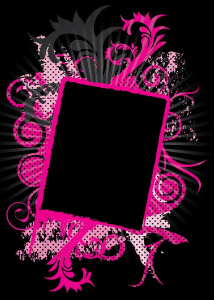 Cuadro abstracto grunge marco o pancarta con salpicaduras de color rosa y remolinos —  Fotos de Stock