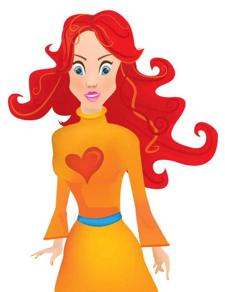 Illustration of cute girl with red hair and blue eyes — Stock Photo, Image