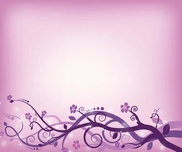 Abstract illustration of swirly tree in violet colour with flowers, leafs and sparkles — Stock Photo, Image