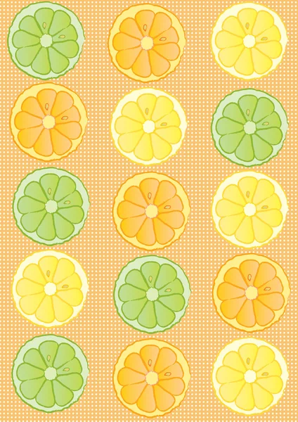 Fond abstrait avec des tranches d'orange, citron et citron vert — Photo