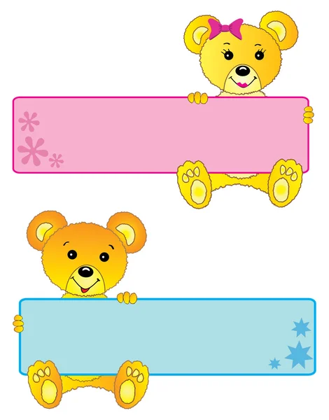Ведмеді Тедді, милі дівчата і хлопчик банери або рамки — стокове фото