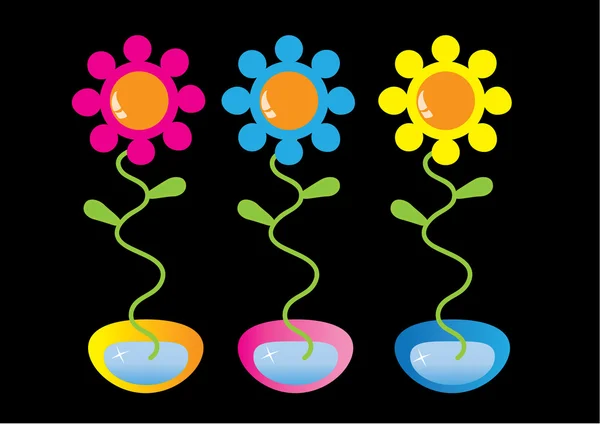 Fleurs abstraites colorées dans les pots — Photo