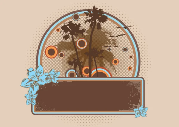 Banner oder Rahmen mit Palmen, Blumen und abstrakten Kreisen — Stockfoto